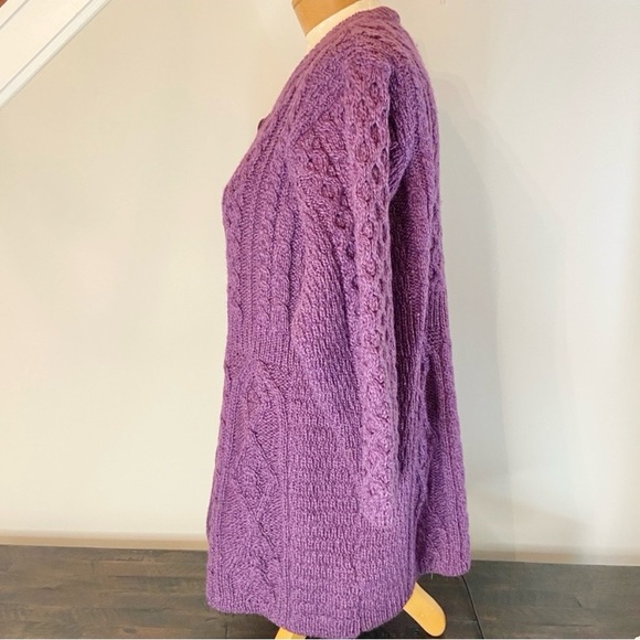 Kilronan Knitwear Merino Wool Purple Cable Knit Button Cardigan Women’s M - Picture 4 of 9
